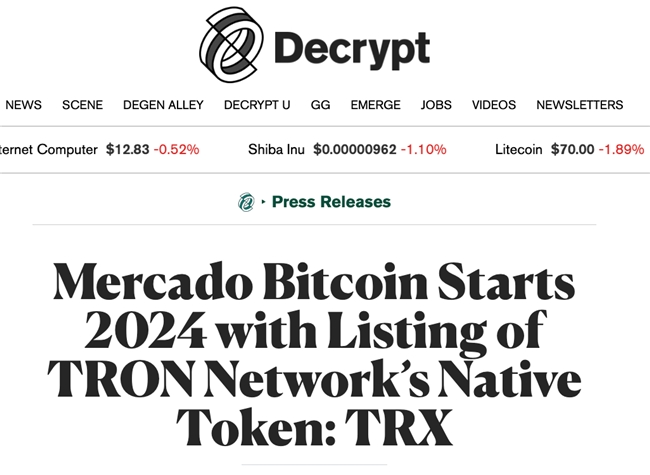 权威外媒聚焦：波场TRON原生代币TRX上线巴西最大合规加密交易所Mercado Bitcoin  第2张