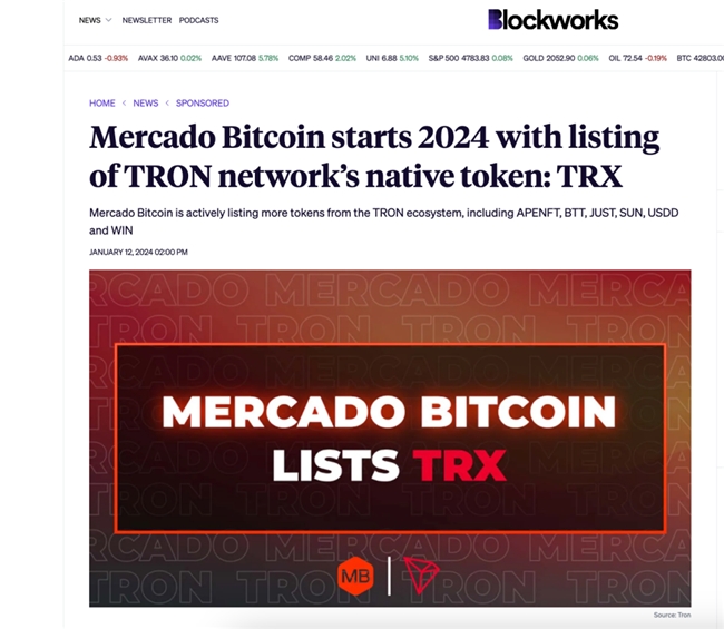 权威外媒聚焦：波场TRON原生代币TRX上线巴西最大合规加密交易所Mercado Bitcoin  第3张
