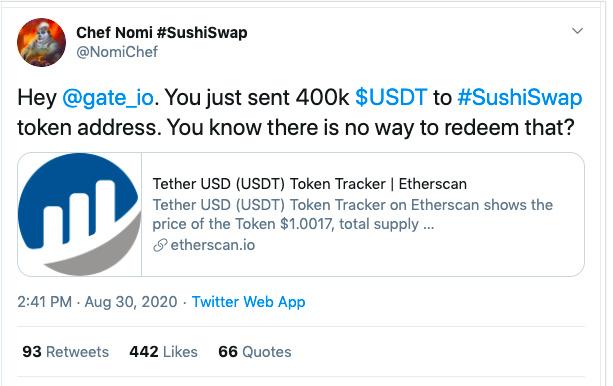 Sushiswap“打错币”事件：我想省下Gas费，却丢了40万美元  第2张